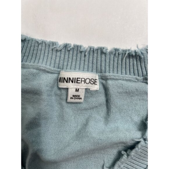 Minnie Rose Frayed Edge V Sweater in Blue - Picture 4 of 5